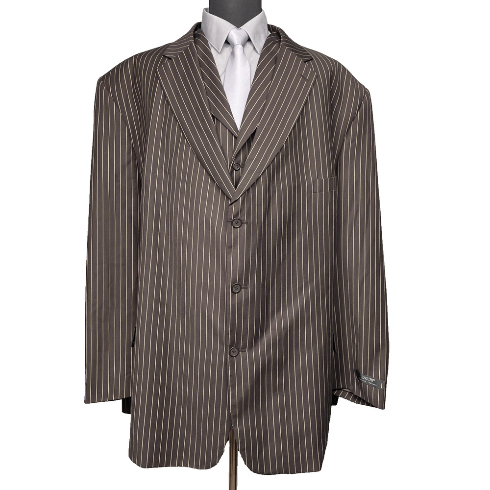 NWT Zacchi Mens 64L Brown Pinstripe 2 Pc Suit Jacket Vest Chauncy Dapper B&T